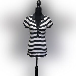 Ambiance Black and White Buttoned Polo Top
